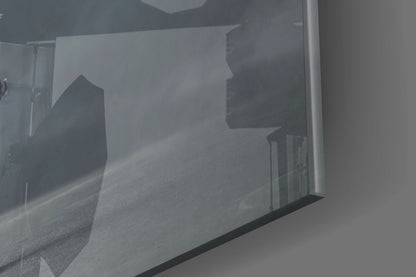 Cloud Head Man With Umbrella Fog Glass Wall Art
