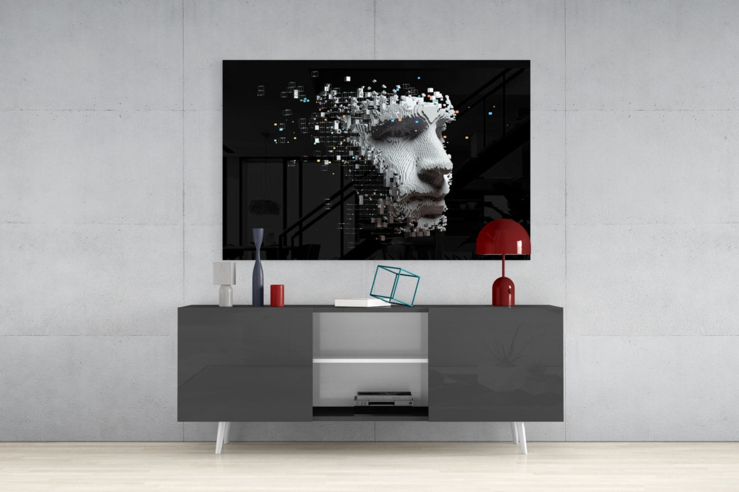 Pixel Dispersing Face Profile Glass Wall Art