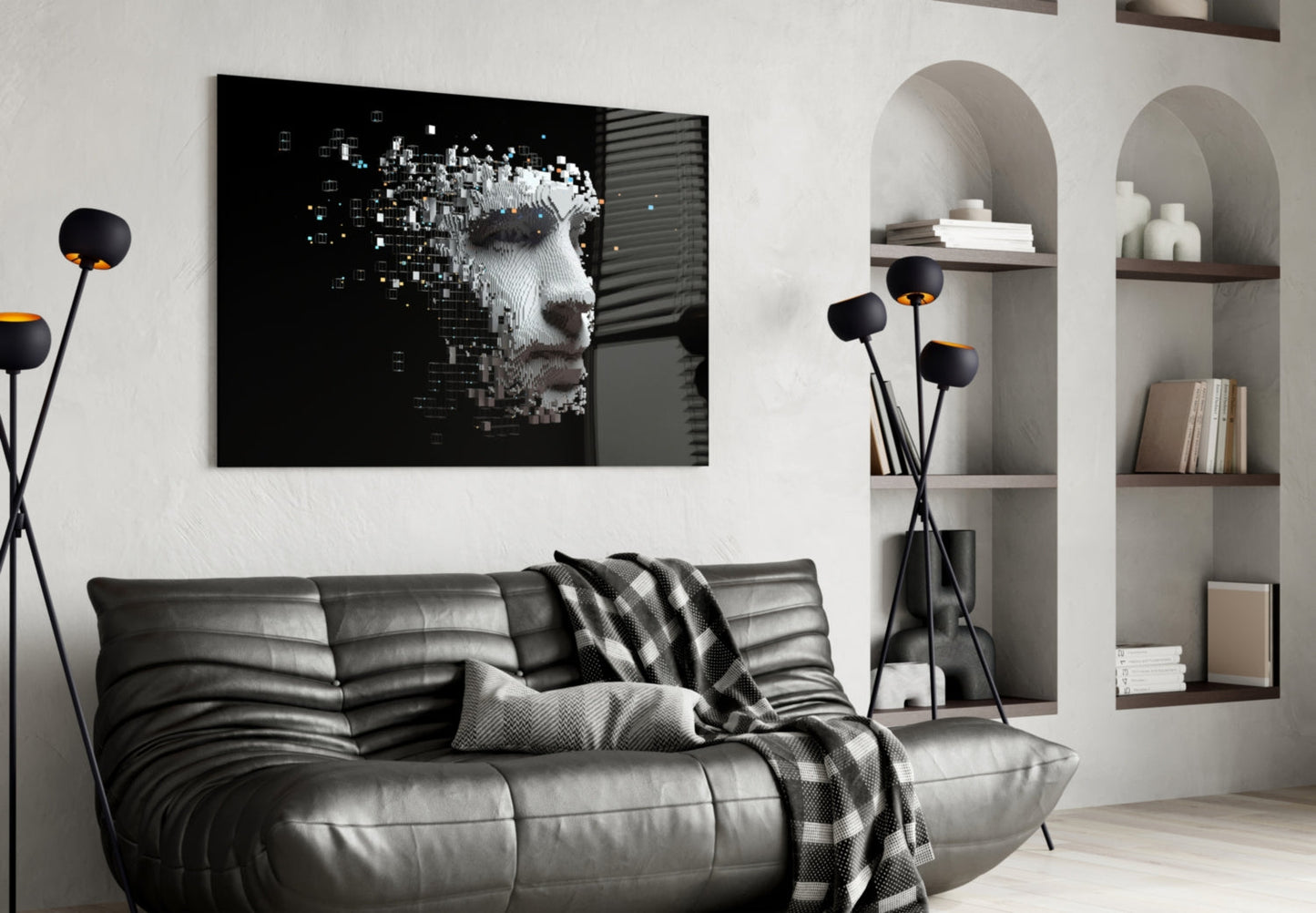 Pixel Dispersing Face Profile Glass Wall Art
