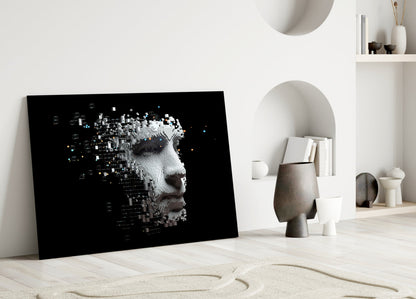 Pixel Dispersing Face Profile Glass Wall Art