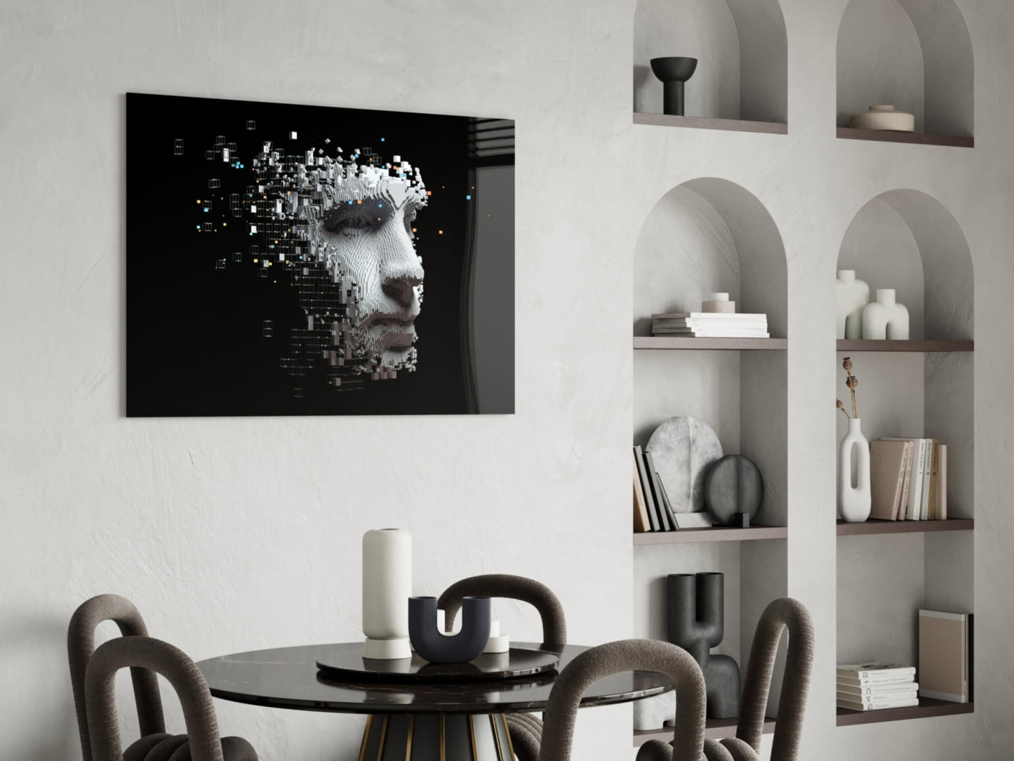 Pixel Dispersing Face Profile Glass Wall Art