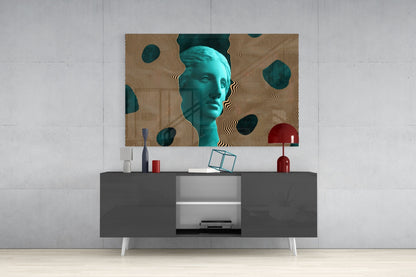 Teal Face Tan Waves Glass Wall Art