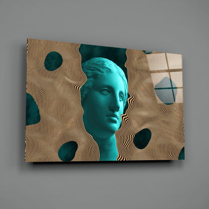 Teal Face Tan Waves Glass Wall Art