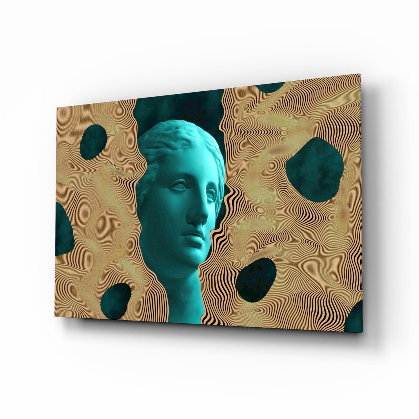 Teal Face Tan Waves Glass Wall Art