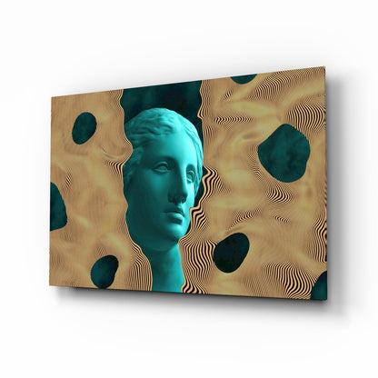 Teal Face Tan Waves Glass Wall Art