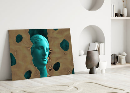 Teal Face Tan Waves Glass Wall Art