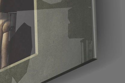 Close-up angled view of frosted glass wall art showing Pinocchio's silhouette profile against translucent surface with shadow detail.
