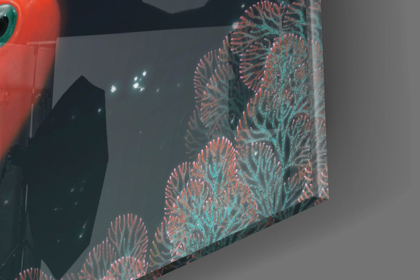 Red Fish Under Moonlit Coral Reef Glass Wall Art