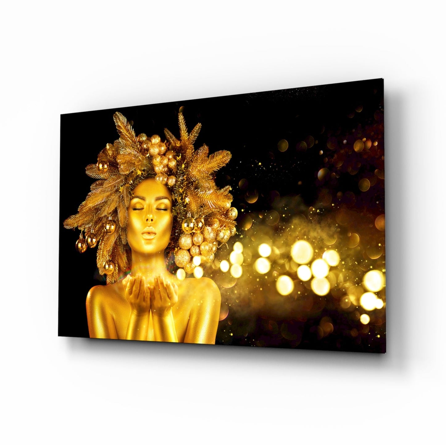 Gold Ornament Crown Woman Glass Wall Art