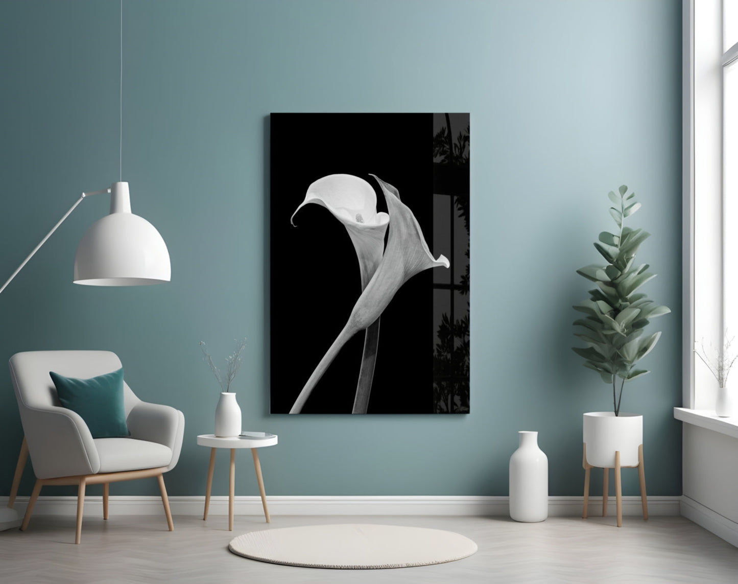Monochrome Calla Lily Glass Wall Art