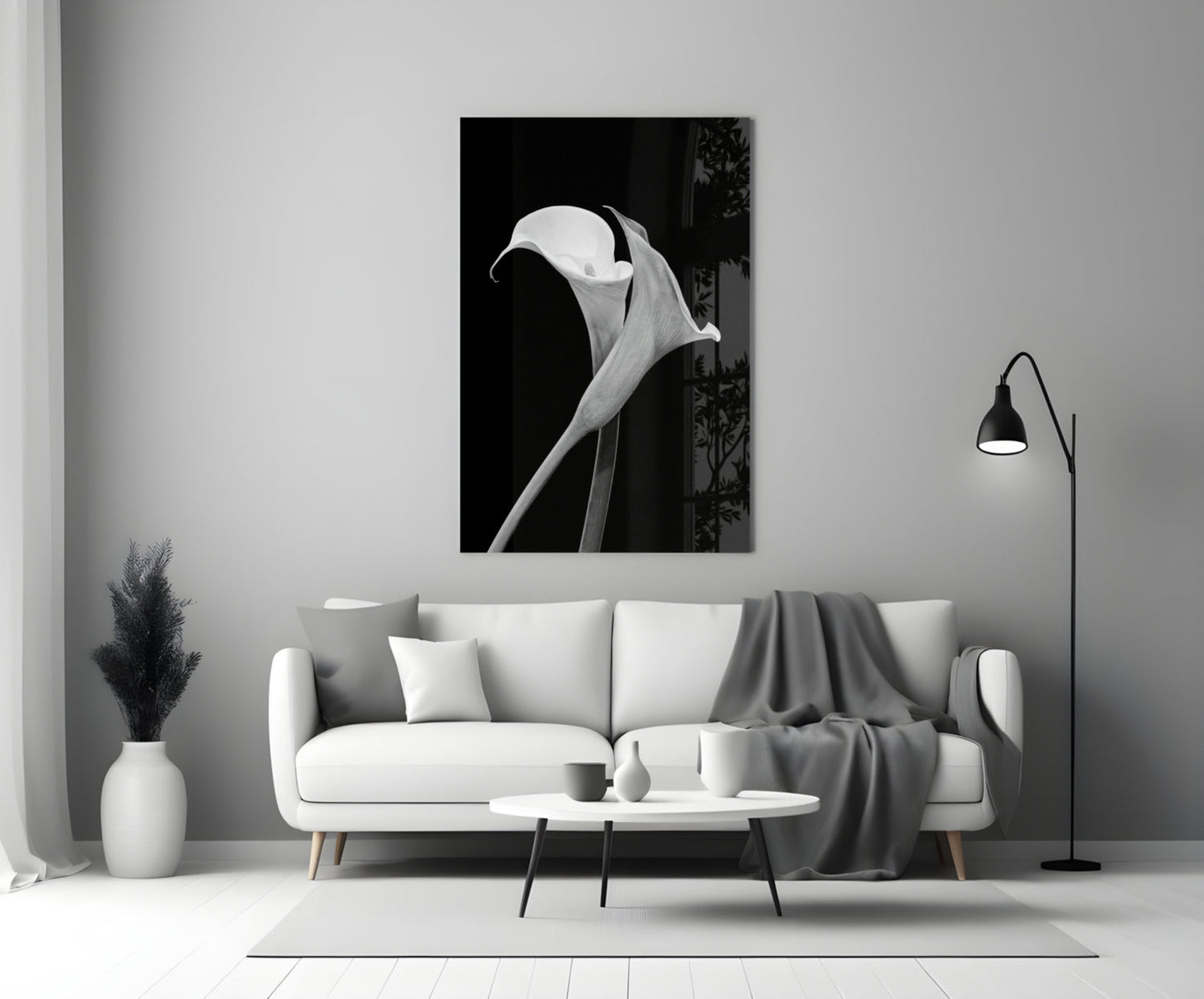 Monochrome Calla Lily Glass Wall Art