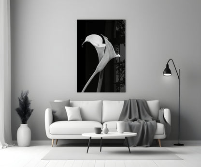 Monochrome Calla Lily Glass Wall Art