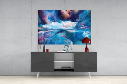 Blue Cloud Waves Pink Horizon Glass Wall Art
