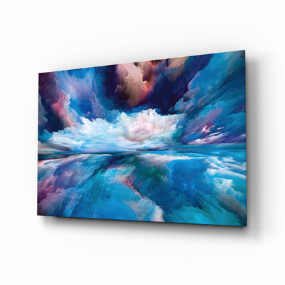 Blue Cloud Waves Pink Horizon Glass Wall Art