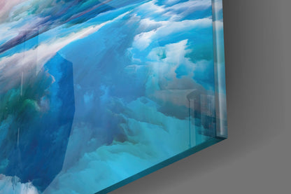 Blue Cloud Waves Pink Horizon Glass Wall Art