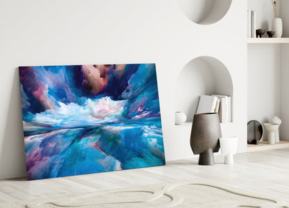 Blue Cloud Waves Pink Horizon Glass Wall Art