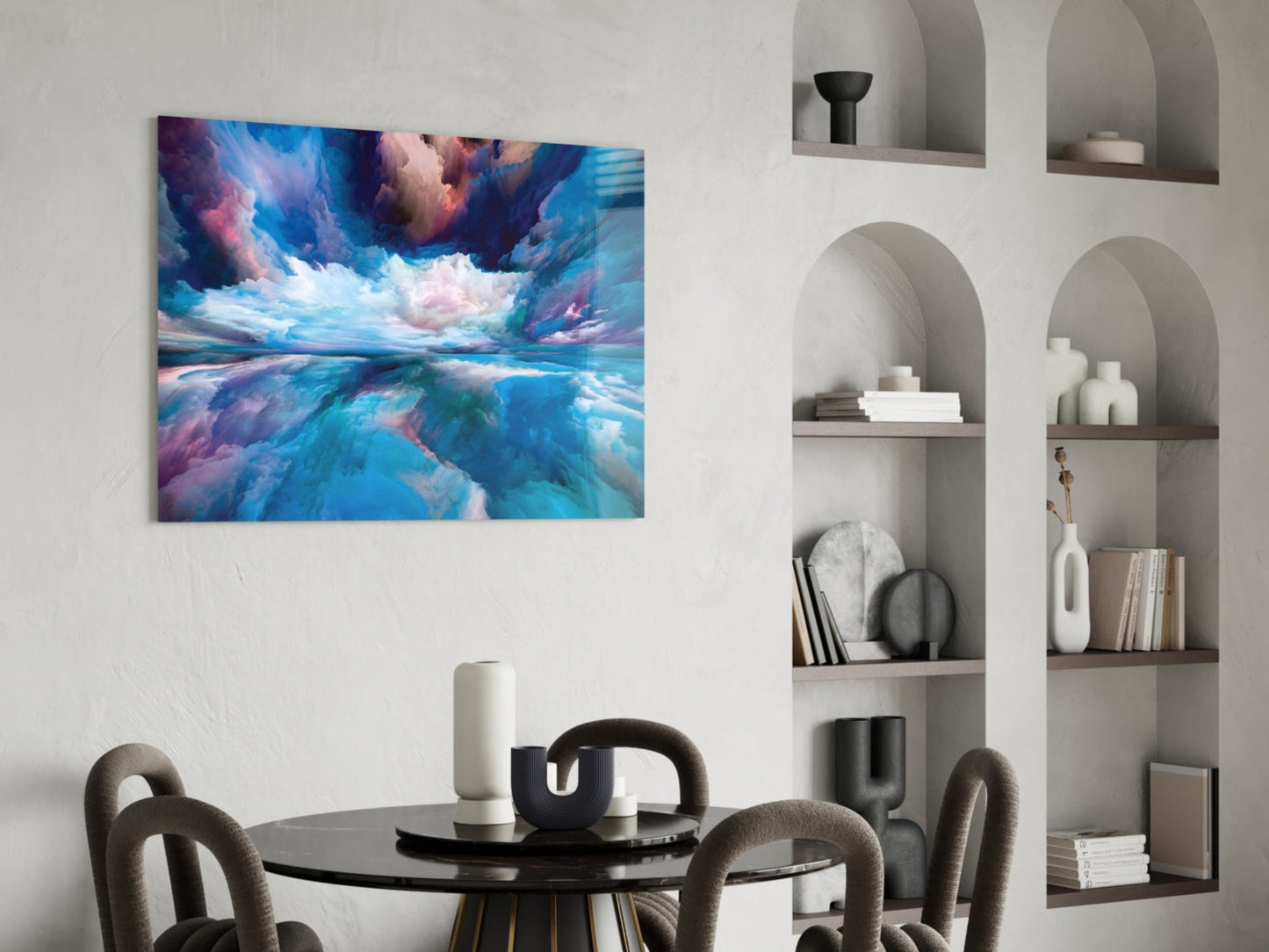Blue Cloud Waves Pink Horizon Glass Wall Art