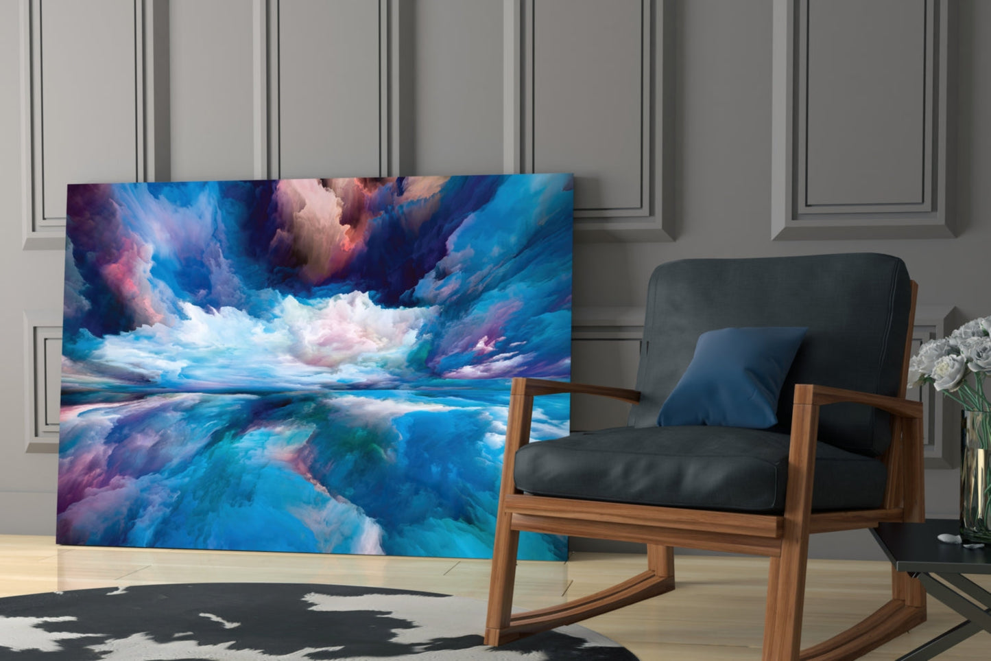 Blue Cloud Waves Pink Horizon Glass Wall Art