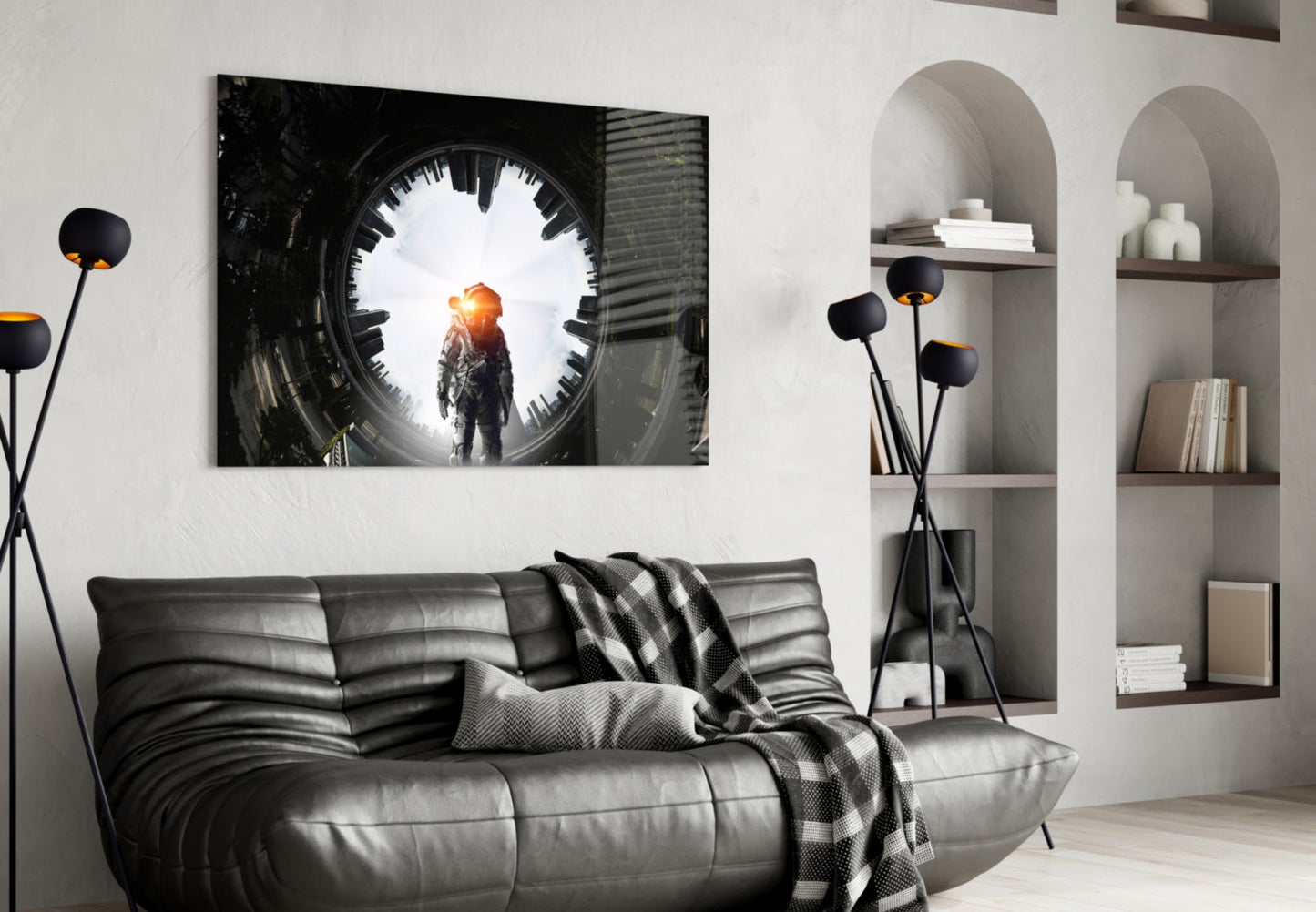 Glowing Portal Tunnel Astronaut Glass Wall Art
