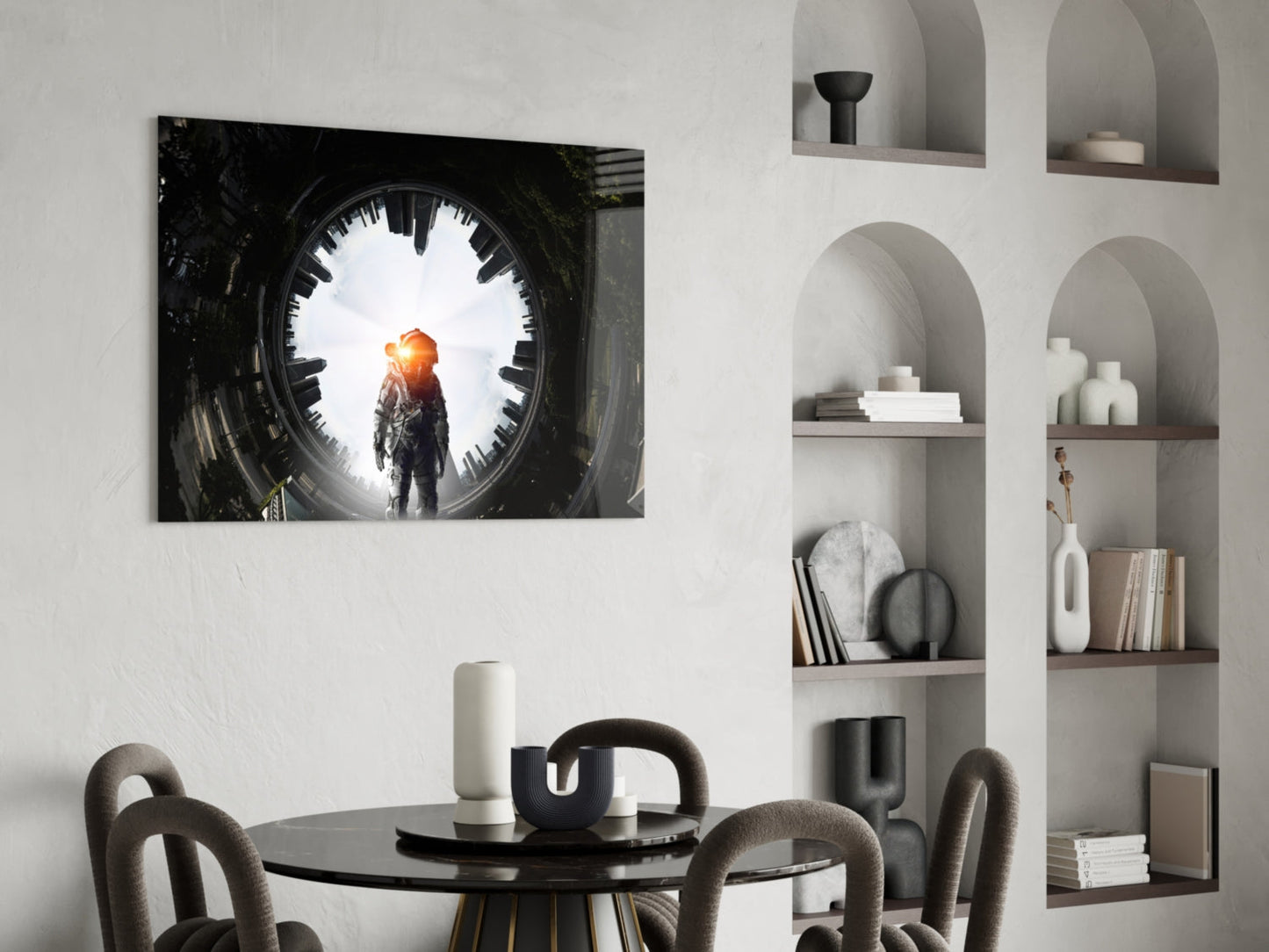 Glowing Portal Tunnel Astronaut Glass Wall Art