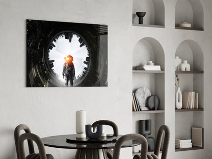 Glowing Portal Tunnel Astronaut Glass Wall Art