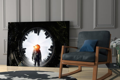 Glowing Portal Tunnel Astronaut Glass Wall Art