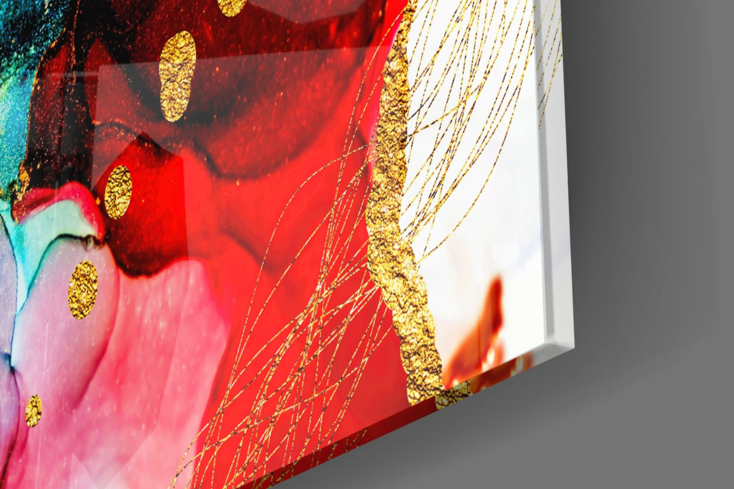 Gold Vein Crimson Ink Glass Wall Art