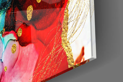 Gold Vein Crimson Ink Glass Wall Art