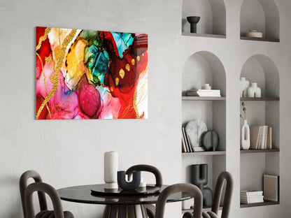 Gold Vein Crimson Ink Glass Wall Art