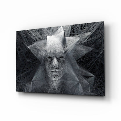 Gray Wire Mesh Crowned Face Glass Wall Art