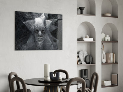 Gray Wire Mesh Crowned Face Glass Wall Art