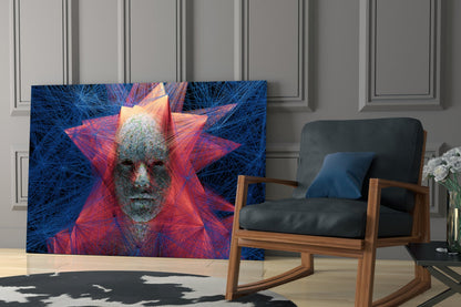 Red Blue Polygon Starburst Face Glass Wall Art