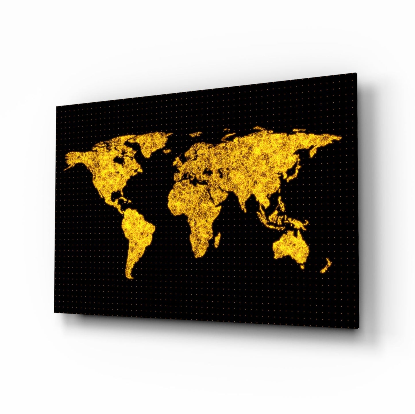 Glowing Golden World Map Glass Wall Art
