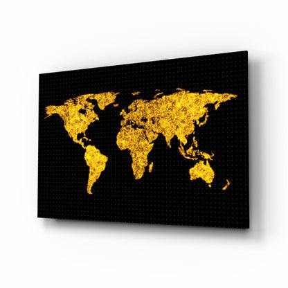 Glowing Golden World Map Glass Wall Art