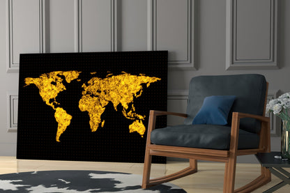 Glowing Golden World Map Glass Wall Art