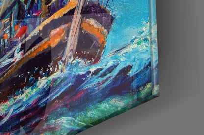 Tall Ship Under Pastel Sky Painting Glass Wall Art