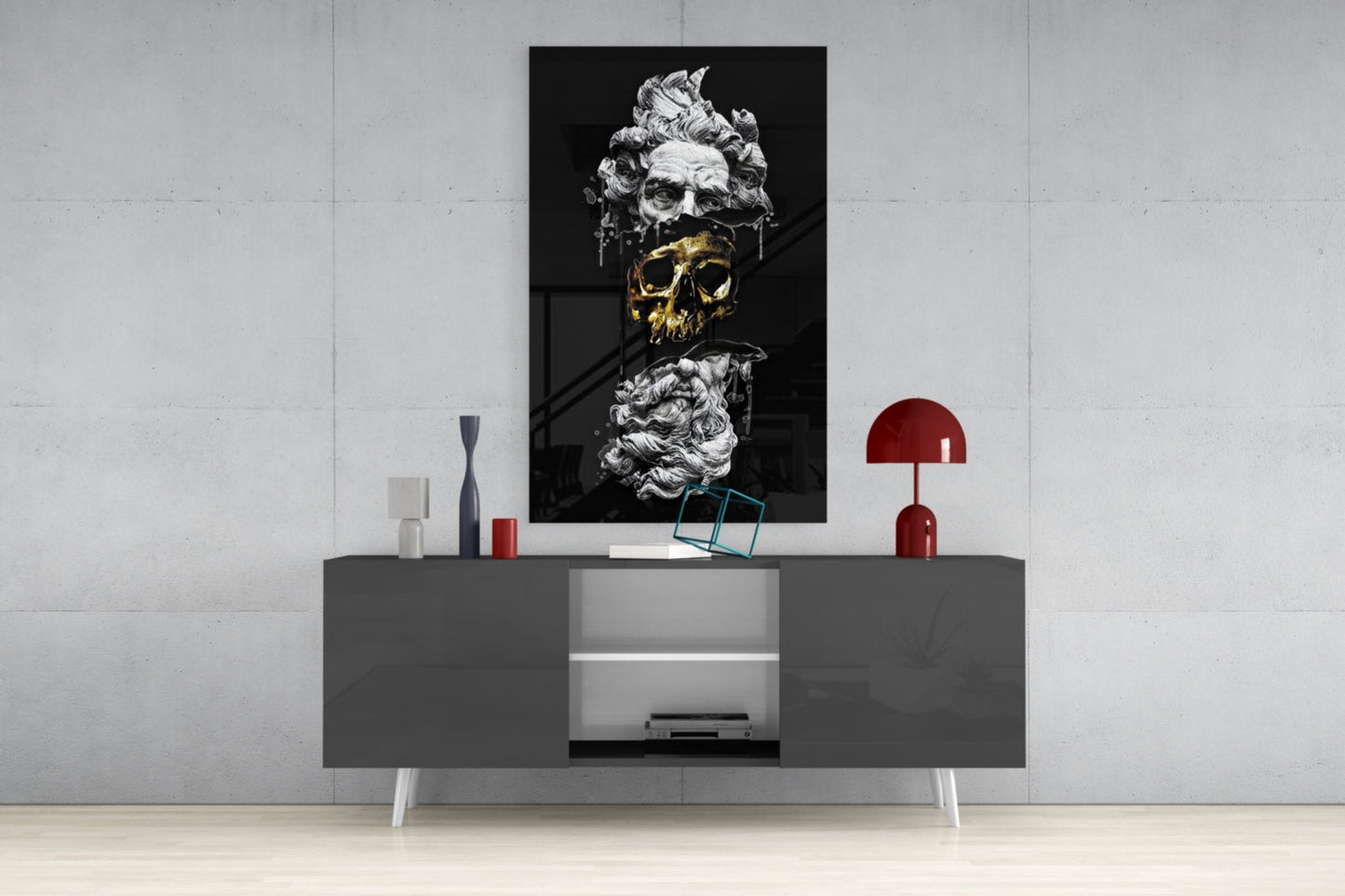 Marble Bust With Gold Skull Glass Wall Art