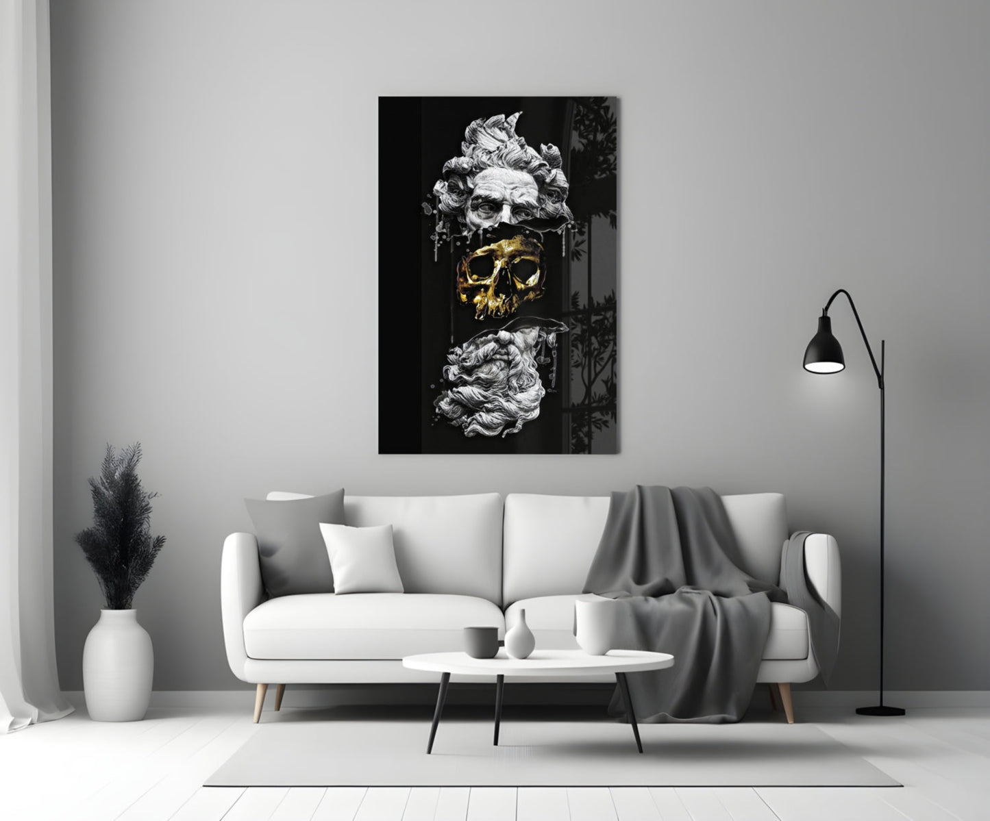 Marble Bust With Gold Skull Glass Wall Art