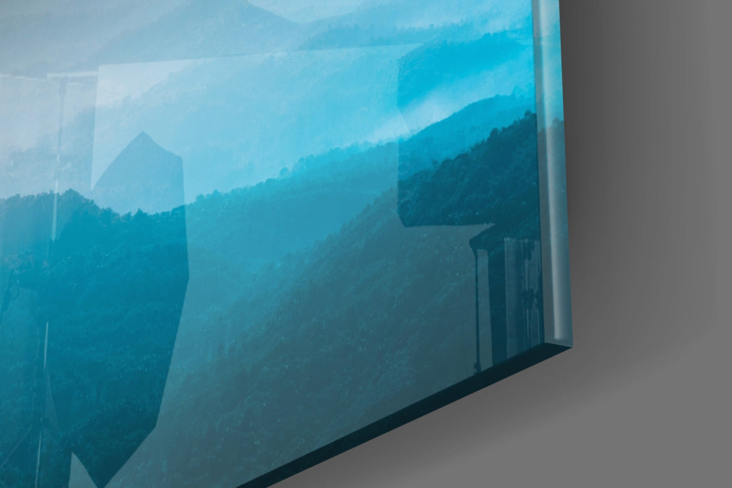 Orange Blue Misty Mountain Layers Glass Wall Art