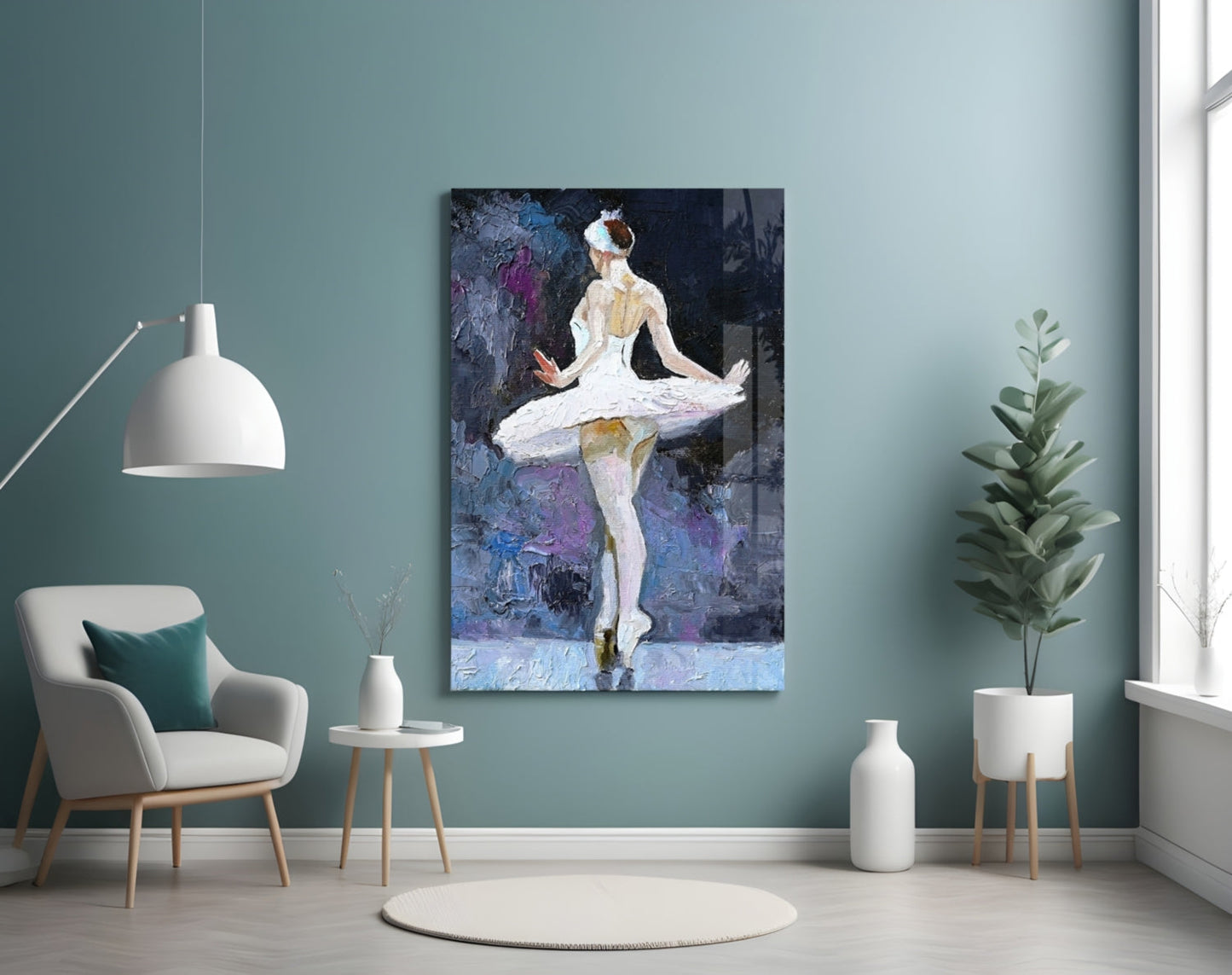 Palette Knife White Tutu Ballerina Glass Wall Art