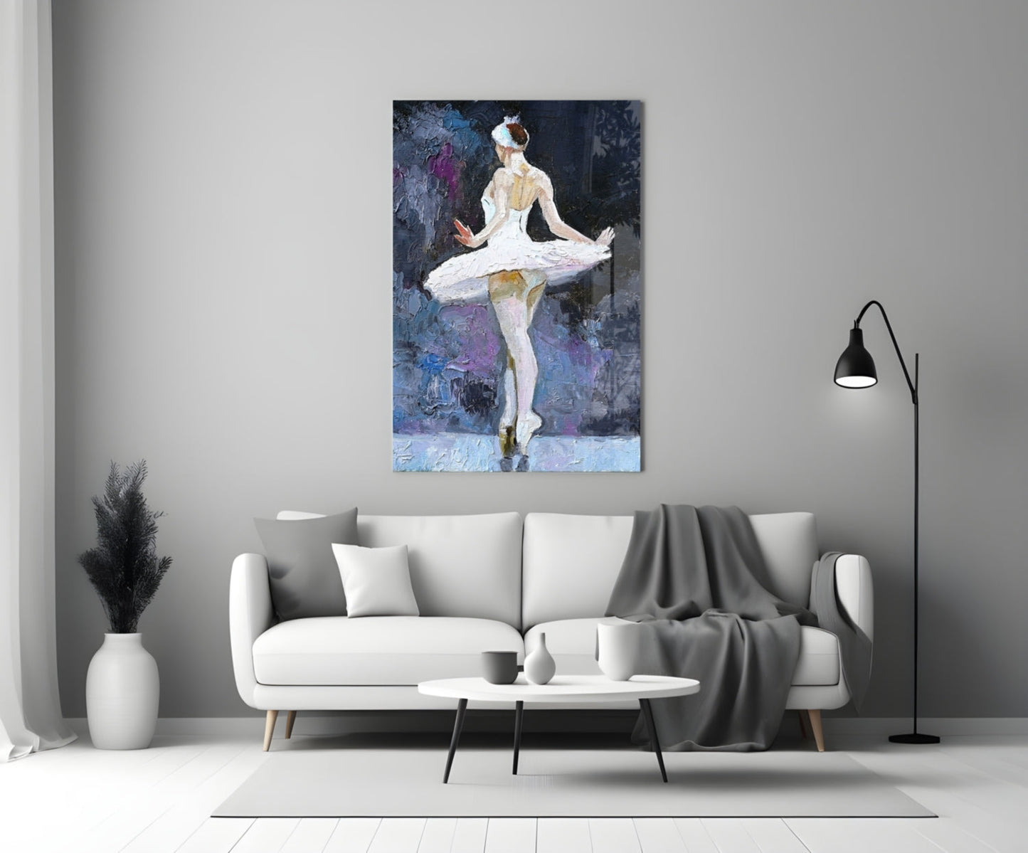 Palette Knife White Tutu Ballerina Glass Wall Art
