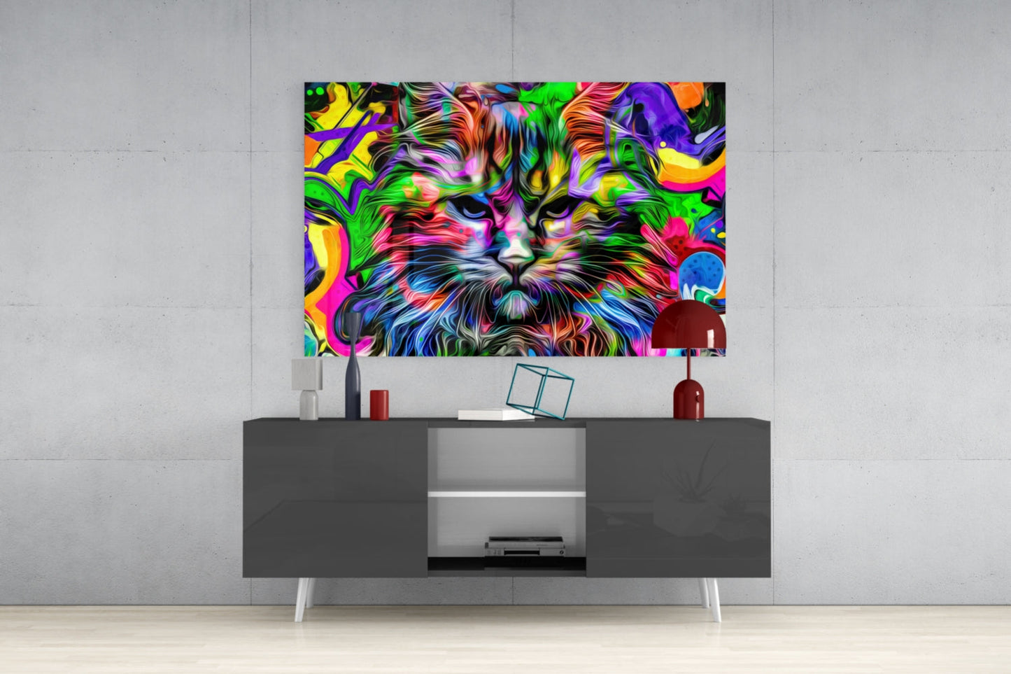 Psychedelic Pop Art Cat Glass Wall Art