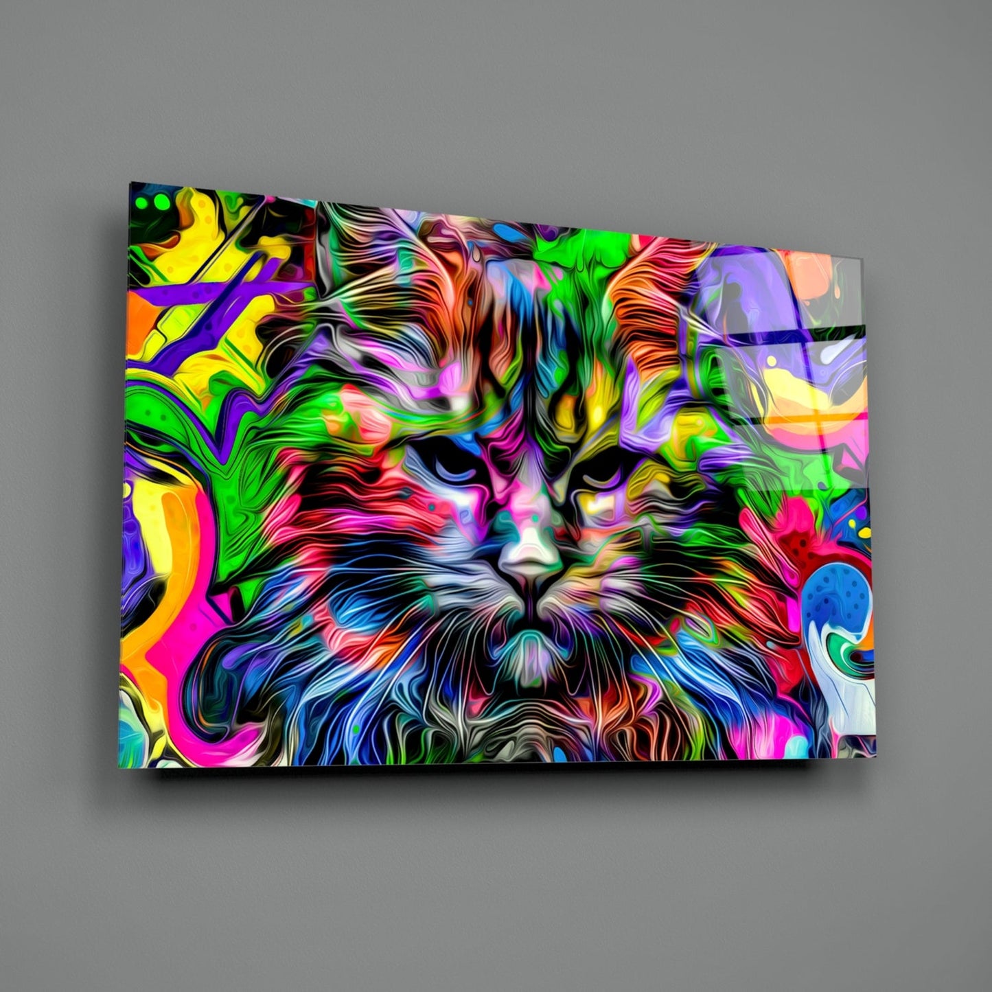 Psychedelic Pop Art Cat Glass Wall Art