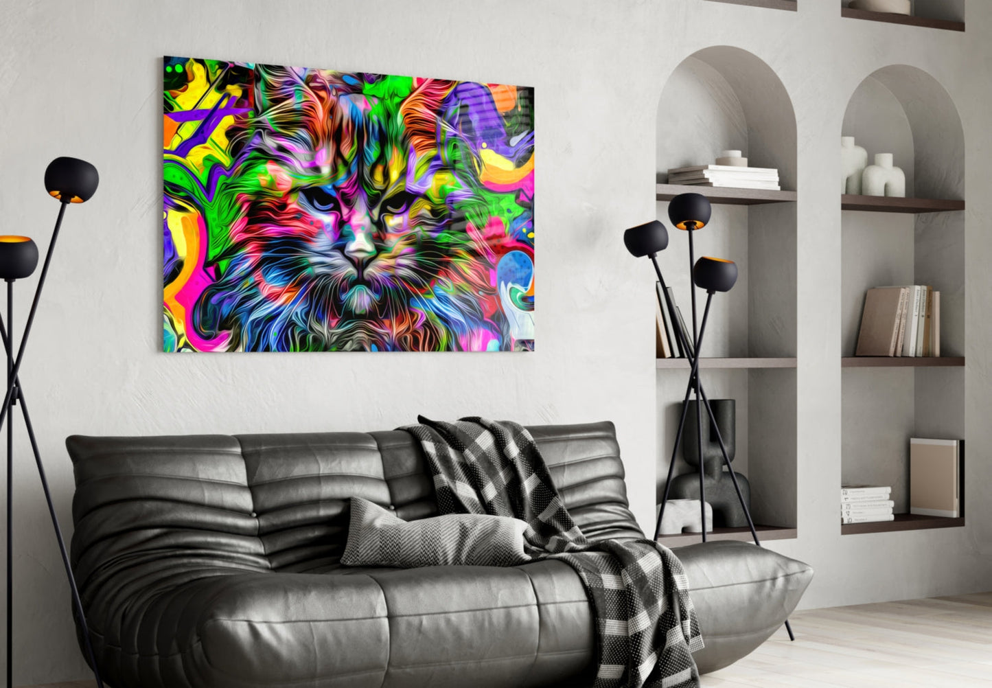 Psychedelic Pop Art Cat Glass Wall Art