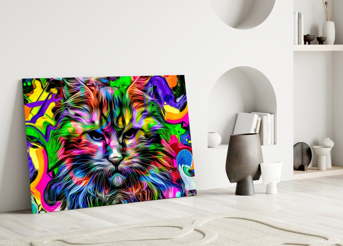 Psychedelic Pop Art Cat Glass Wall Art
