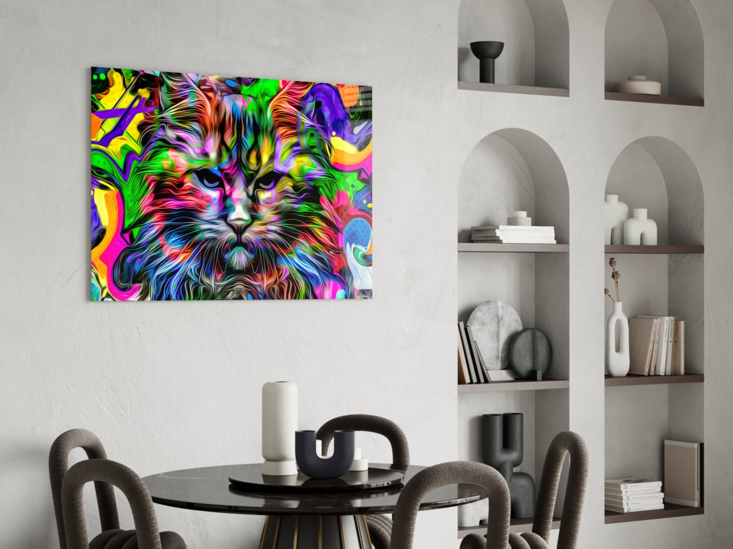Psychedelic Pop Art Cat Glass Wall Art