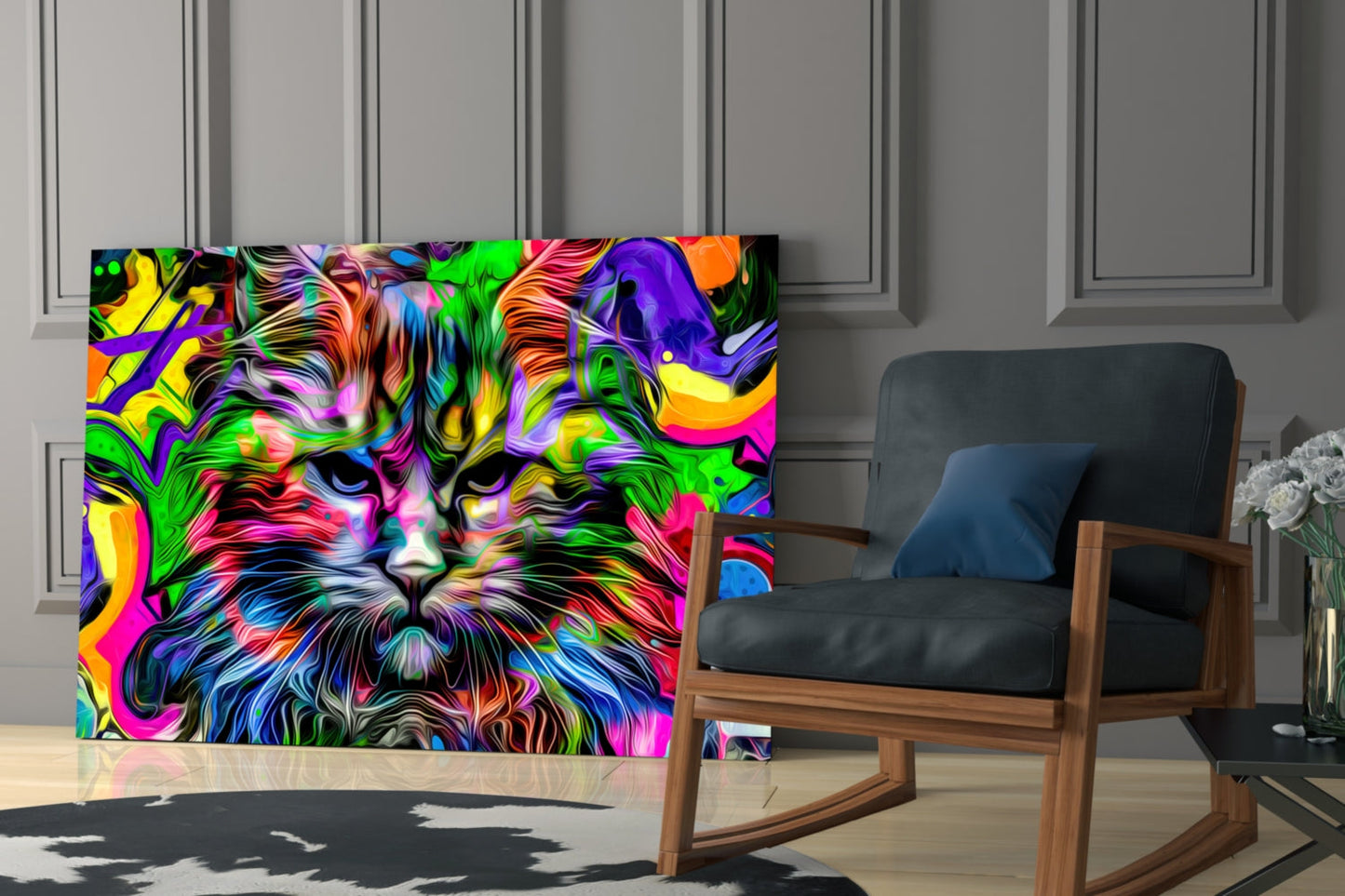 Psychedelic Pop Art Cat Glass Wall Art