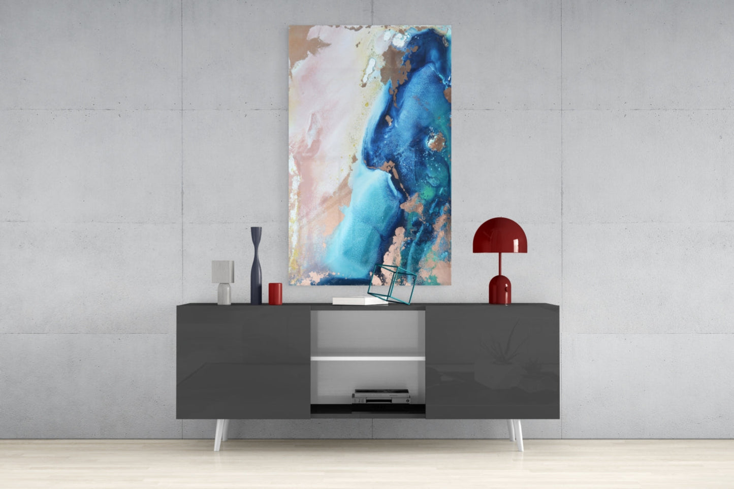 Blue Copper Ink Marble Flow Glass Wall Art