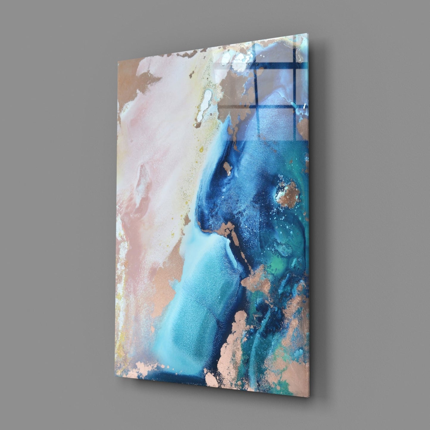 Blue Copper Ink Marble Flow Glass Wall Art