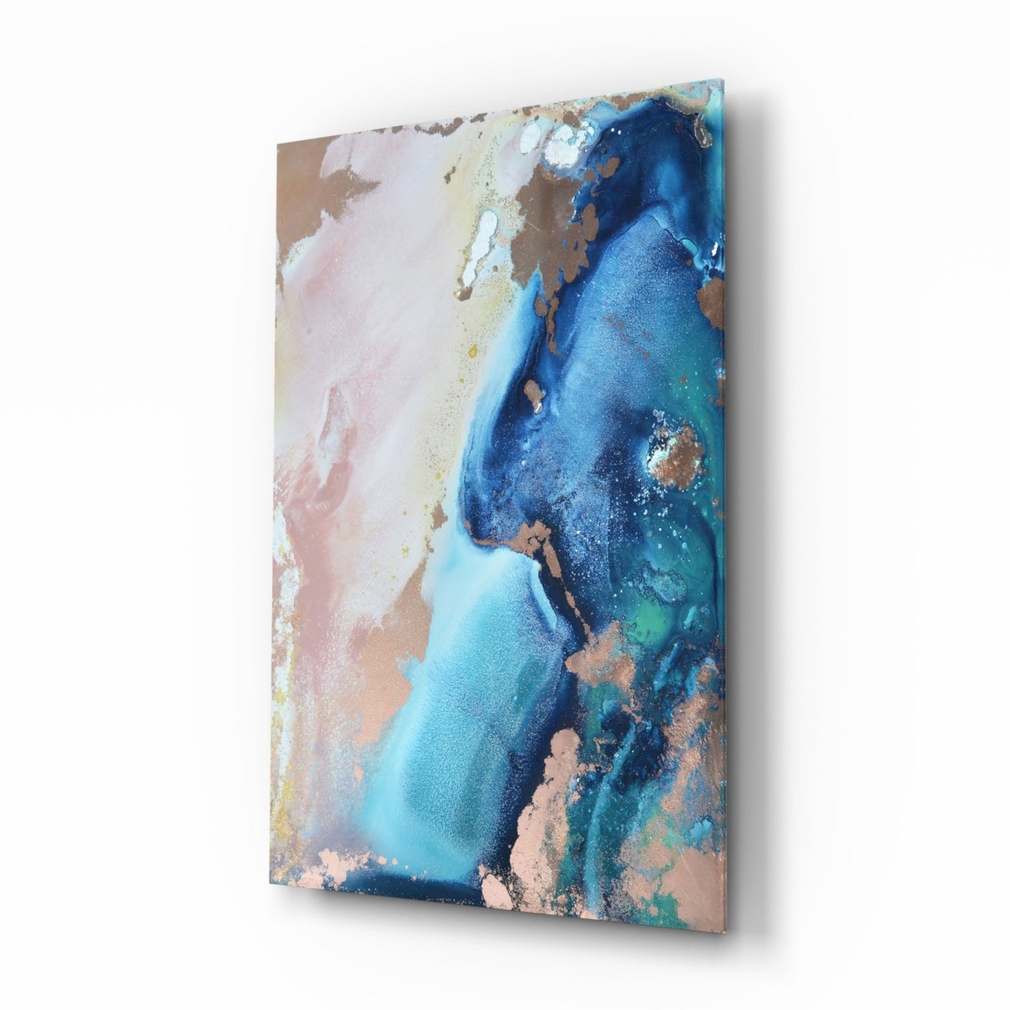 Blue Copper Ink Marble Flow Glass Wall Art